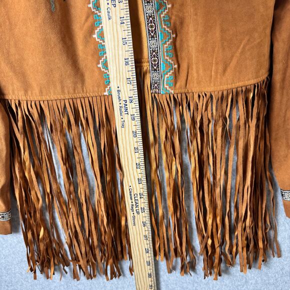 Flying Tomato Fringe Jacket Brown Faux Suede Womens Medium Boho Southwest Hippie - Picture 4 of 11